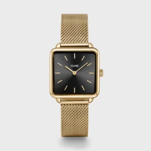 Montre Cluse La Tétragone maille, noir, dorée CW10308