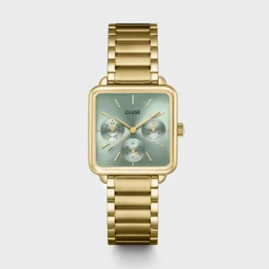 Montre Cluse La Tétragone Multifunction acier, vert sauge, dorée CW13805