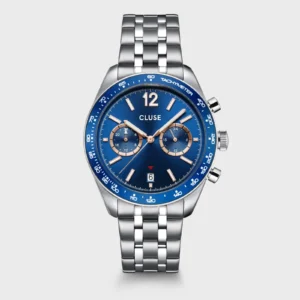 Montre Cluse Aravis Dual Timer acier, bleu, argentée CW25601