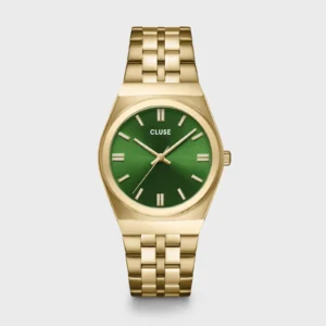 Montre Cluse Retro 70s acier, vert forêt, dorée CW35105