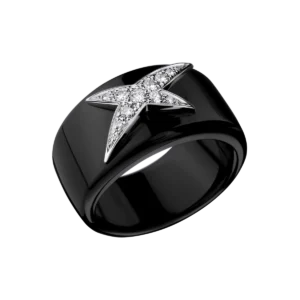 Bague empierrée Mauboussin taille 56 etoile du demon or blanc poids 9.03g or gris céramique noire et étoile diamants Or 750/1000 Gris rhodié