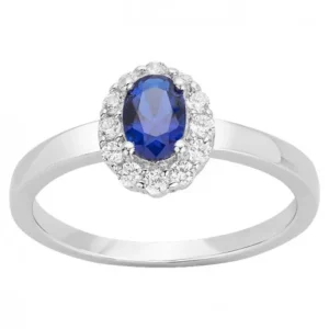 Bague empierrée taille 52 argent. 1spinel bleu 12oxydes de zirconium blanc gris rhodié