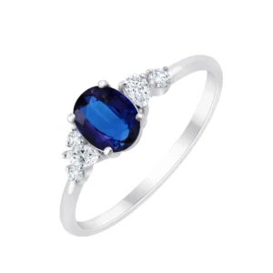 Bague empierrée taille 54 1 saph 0,60cts 5dts 0,11 Or 750/1000 Gris rhodié