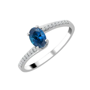 Bague empierrée taille 54 16dts 0,08cts + 1 saphir oval 6x4 0,60cts Or 750/1000 Gris rhodié