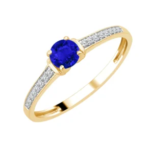 Bague empierrée taille 54 16dts + 1 saphir rond 4mm Or 750/1000 Jaune