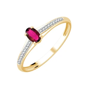 Bague empierrée taille 54 18dts + 1 rubis oval 5x3 Or 750/1000 Jaune