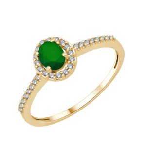 Bague empierrée taille 54 32 diamants 0,11 ct + 1 émeraude or jaune rh 750 Or 750/1000