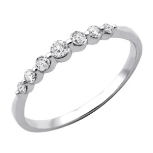 Bague empierrée taille 54 7 diamants 0,18 ct or blanc 750 Or 750/1000 Gris rhodié
