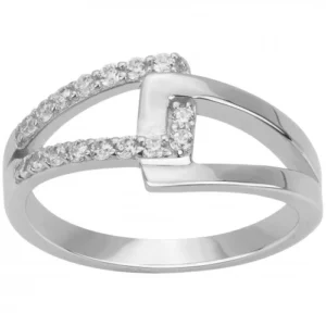 Bague empierrée taille 54 argent. 16 oxydes de zirconium gris rhodié