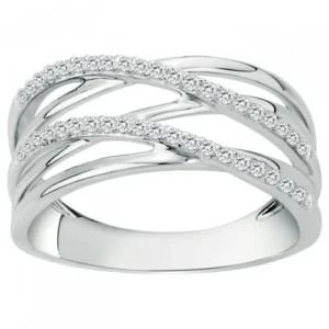Bague empierrée taille 54 argent. oxydes de zirconium t.54 gris rhodié