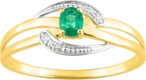 Bague empierrée taille 54 diamant 0.01ct + émeraude 0.16ct Or 750/1000 Jaune