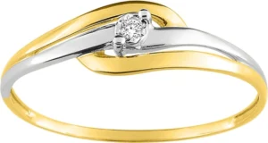 Bague empierrée taille 54 diamant.past 0.01ct gh-p1 or 750/1000 jaune Bicolore