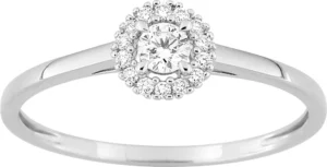 Bague empierrée taille 54 diamant synthétique f-vs 0.15ct or 375/1000 blanc centre 0,10 ct Gris rhodié