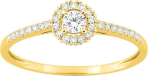 Bague empierrée taille 54 diamant synthétique f-vs 0.22ct or 375/1000 jaune