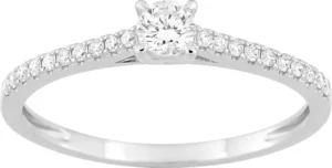 Bague empierrée taille 54 diamant synthétique f-vs 0.27ct or 375/1000 blanc centre 0.15ct Gris rhodié