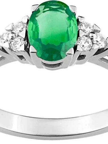 Bague empierrée taille 54 émeraude diamant 0.13ct gh-si or 750/1000 blanc gris