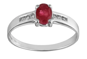 Bague empierrée taille 54 Or 750/1000 bague rubis ovale 6x4 diamants 0,07ct or gris Gris rhodié