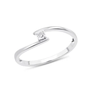 Bague empierrée taille 54 or blanc 1 diamants 0,014 cts 375/1000eme Or 375/1000 Gris rhodié