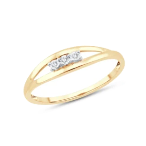 Bague empierrée taille 54 or jaune 3 diamants 0,010cts 375/1000eme Or 375/1000