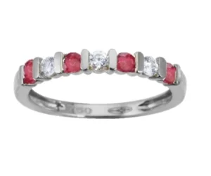Bague empierrée taille 54 rubis rond 2,5mm diamants 0,18ct or gris Or 750/1000 Gris rhodié