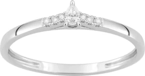 Bague empierrée taille 54 solit diamant synthétique f-vs 0.09ct or 375/1000 blanc centre poire 0,05 ct Gris rhodié