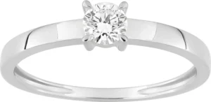 Bague empierrée taille 54 solit diamant synthétique f-vs 0.25ct or 375/1000 blanc Gris rhodié
