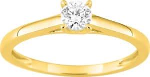 Bague empierrée taille 54 solit diamant synthétique f-vs 0.25ct or 375/1000 jaune