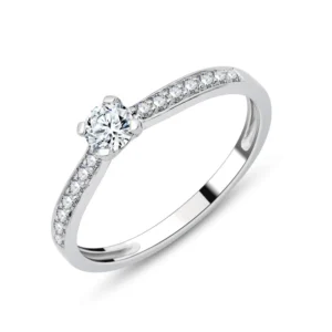 Bague empierrée taille 54 Solo 15 diamants 0,34 ct min or blanc pall 750 Or 750/1000 Gris palladié
