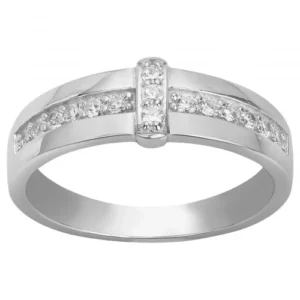 Bague empierrée taille 56 argent.15 oxydes de zirconium gris rhodié