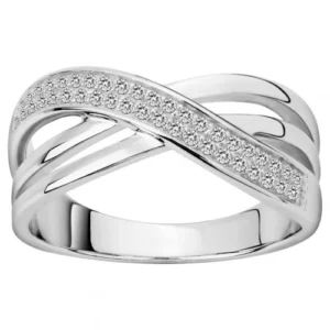 Bague empierrée taille 56 argent. oxydes de zirconium t.56 gris rhodié