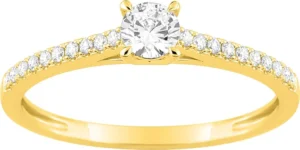 Bague empierrée taille 56 diamant synthétique f-vs 0.32ct or 375/1000 jaune centre 0,20 ct