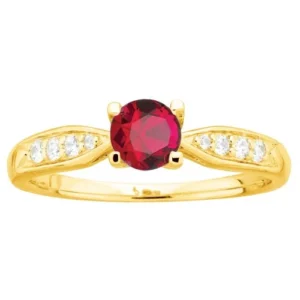 Bague empierrée taille 56 plaqué or spinelle rouge et oxydes de zirconium blanc jaune