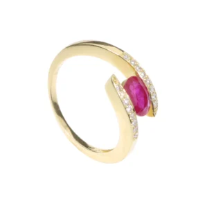 Bague empierrée taille 56 serpentin rubis 7x5 ovale 16bt = 0.13ct hs Or 750/1000 Jaune