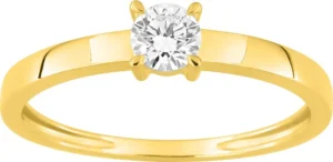 Bague empierrée taille 56 solit diamant synthétique f-vs 0.25ct or 375/1000 jaune