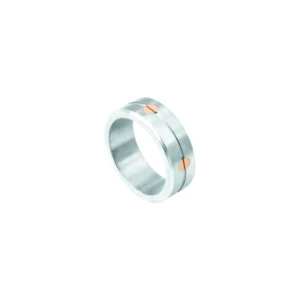 Bague herbelin bijoux taille 64 newport acier brosse et vis or 9ct gris