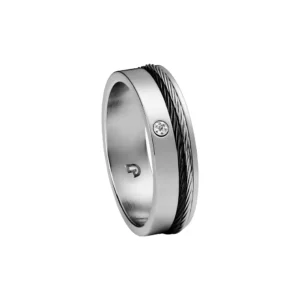 Bague jourdan empierrée taille 60 heimdall bague acier, câble, diamant gris