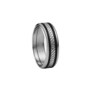 Bague jourdan taille 60 tyr bague acier, résine noire bicolore