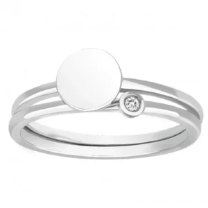 Bague la garçonne diamant empierrée taille 54 argent diamants 0,015cts gris rhodié