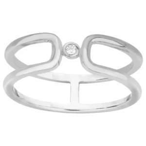 Bague la garçonne diamant empierrée taille 54 argent diamants 0,015cts gris rhodié