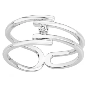 Bague la garçonne diamant empierrée taille 54 argent et 1 diamant 0,015cts gris rhodié