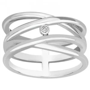 Bague la garçonne diamant empierrée taille 56 argent diamants 0,015cts gris rhodié