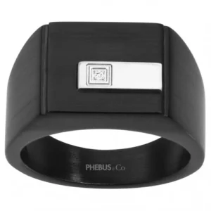 Bague phebus empierrée taille 64 acier 1 diamant noir