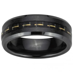Bague phebus taille 60 acier ipn carbone jaune noir