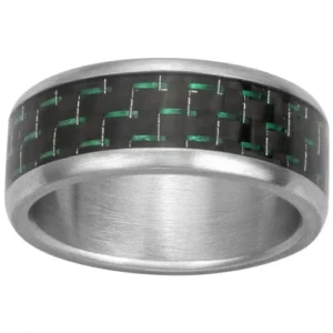 Bague phebus taille 62 acier carbone vert gris