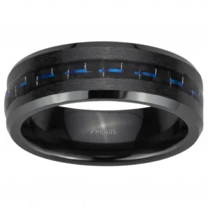 Bague phebus taille 62 ceram noire carb. bleu acier