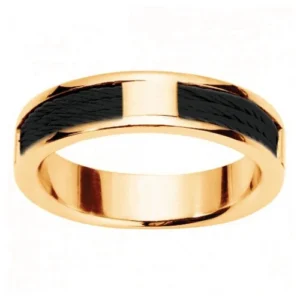 Bague phebus taille 64 acier ipg et câble noir bicolore