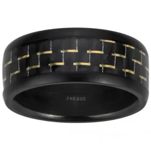 Bague phebus taille 64 acier ipn carbone jaune noir
