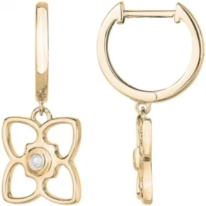 Boucles d'oreilles la garçonne diamant pendantes plaque or 3 microns et 2 diamant 0,03 cts jaune