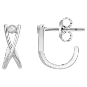 Boucles d'oreilles la garçonne diamant puces argent 925, 2 diamant 0,03cts gris rhodié