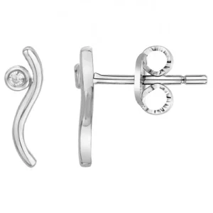 Boucles d'oreilles la garçonne diamant puces argent 925, 2 diamant 0,03cts gris rhodié